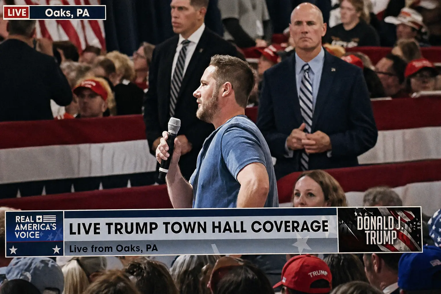 Yanni Lambros at a Trump town hall in Oaks, PA